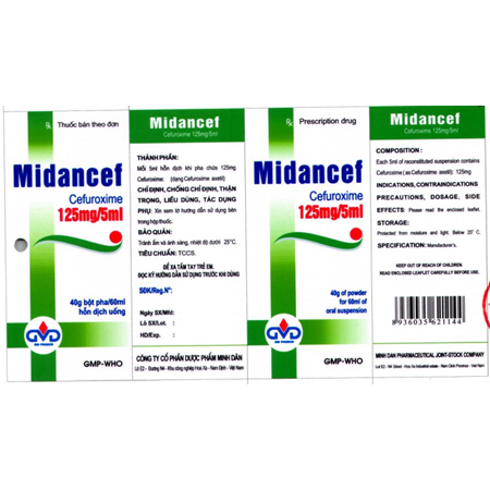 Thuốc Midancef 125mg/5ml - Giúp điều trị nhiễm khuẩn hiệu quả