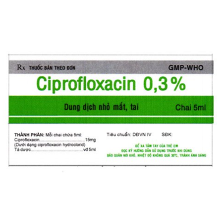 Thuốc Ciprofloxacin 0,3% Vidipha - Thuốc điều trị nhiễm khuẩn mắt, tai hiệu quả
