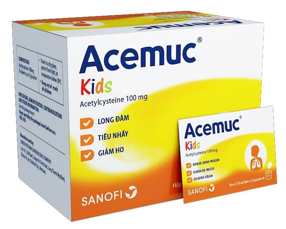 Thuốc Acemuc dạng cốm 100mg dạng cho trẻ em, có vị ngọt, dễ uống