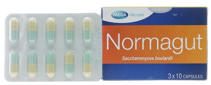 Thuốc Normagut có viên nang cứng màu vàng và xanh